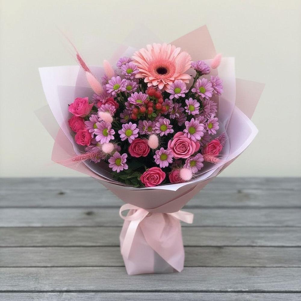 Букет цветов из: Розы, Герберы и Хризантемы в Заволжье