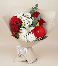Букет цветов из:  Розы, Хризантемы, Герберы и Лилии в Заволжье