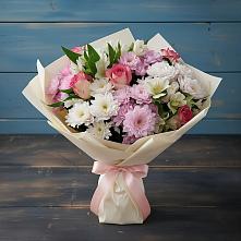 Букет цветов из:  Хризантемы, Альстромерии и Розы #REPLACE_PRED# Заволжье