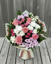 Букет цветов из:  Альстромерии, Гвоздики, Розы и Хризантемы в Заволжье