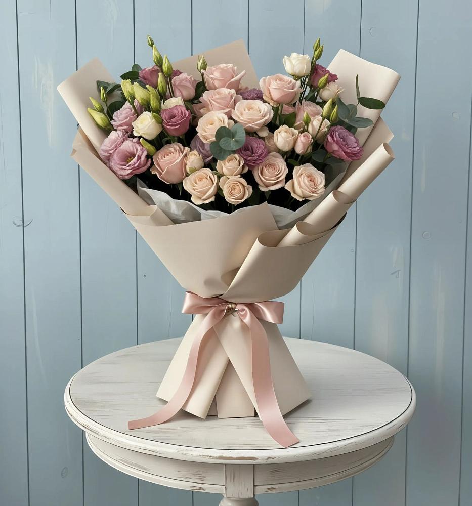 Букет цветов из: Розы и Лизиантусы в Заволжье