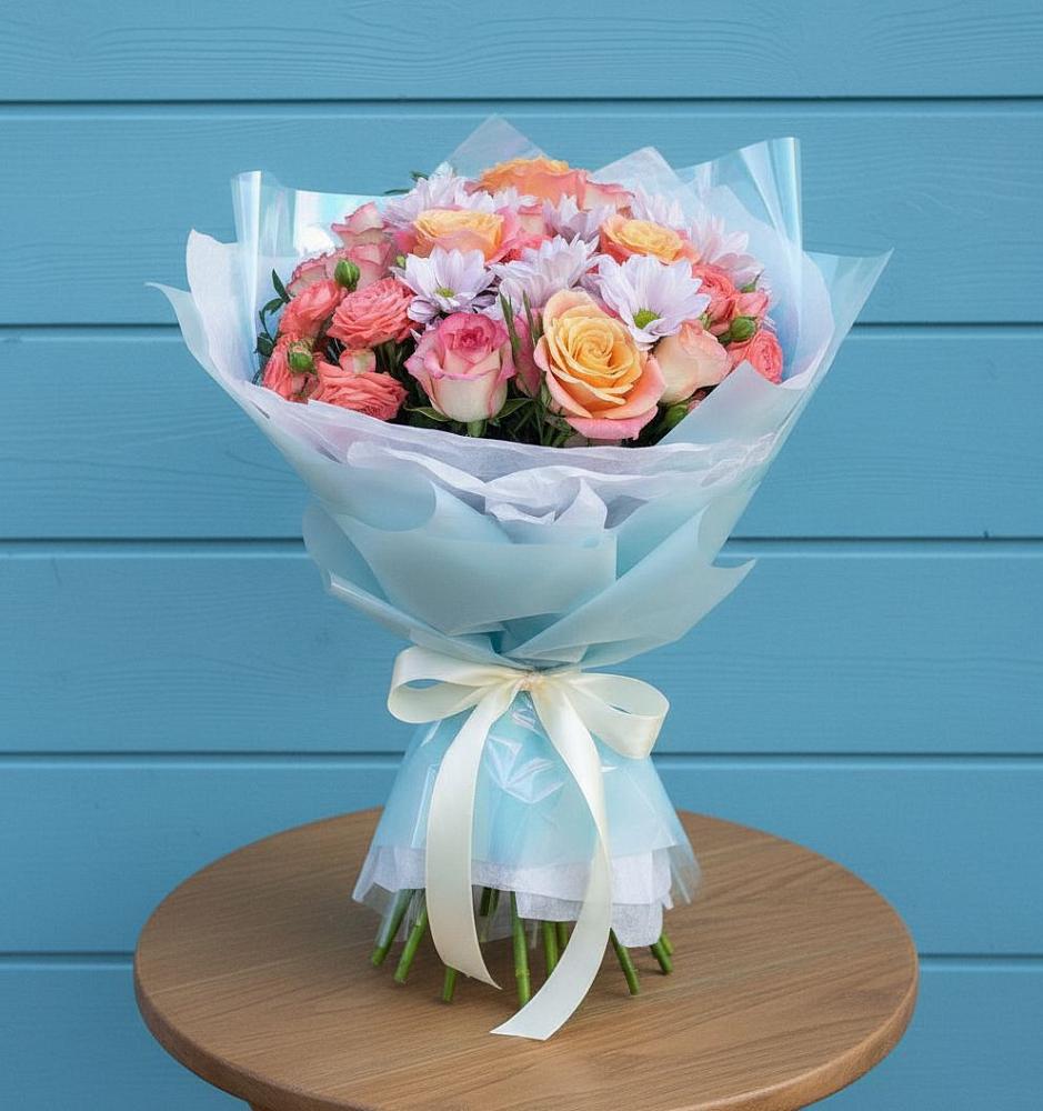 Букет цветов из: Хризантемы и Розы в Заволжье