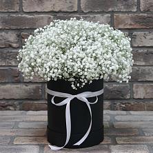 Цветочная композиция из Гипсофила в шляпной коробке в Заволжье