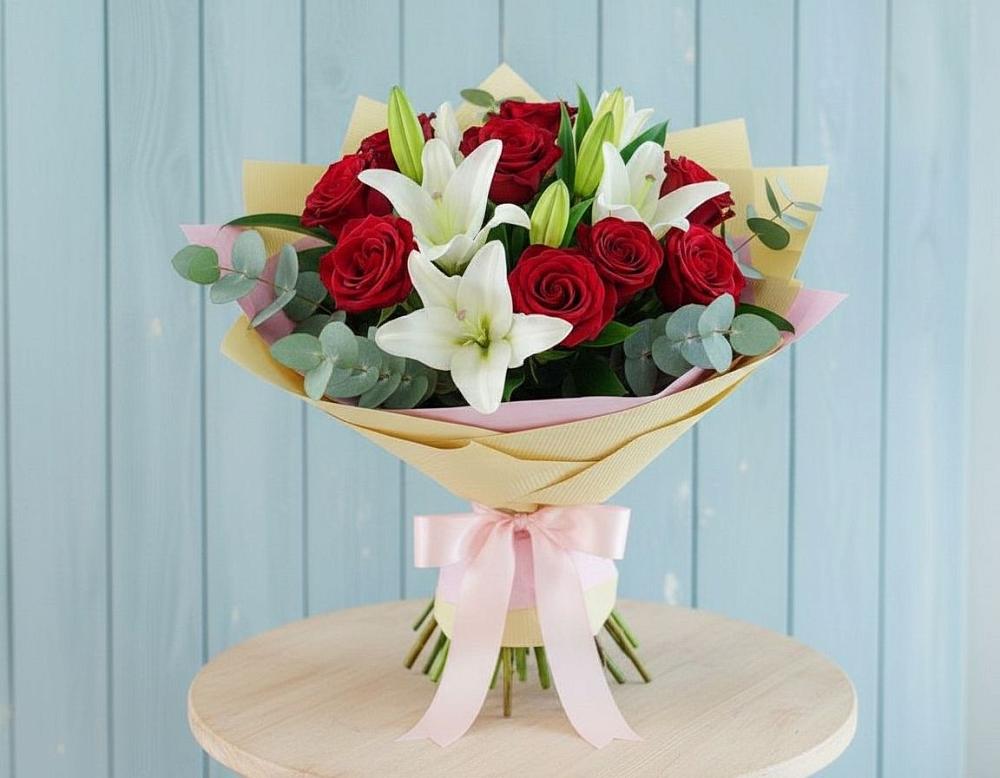 Букет цветов из: Лилии и Розы в Заволжье